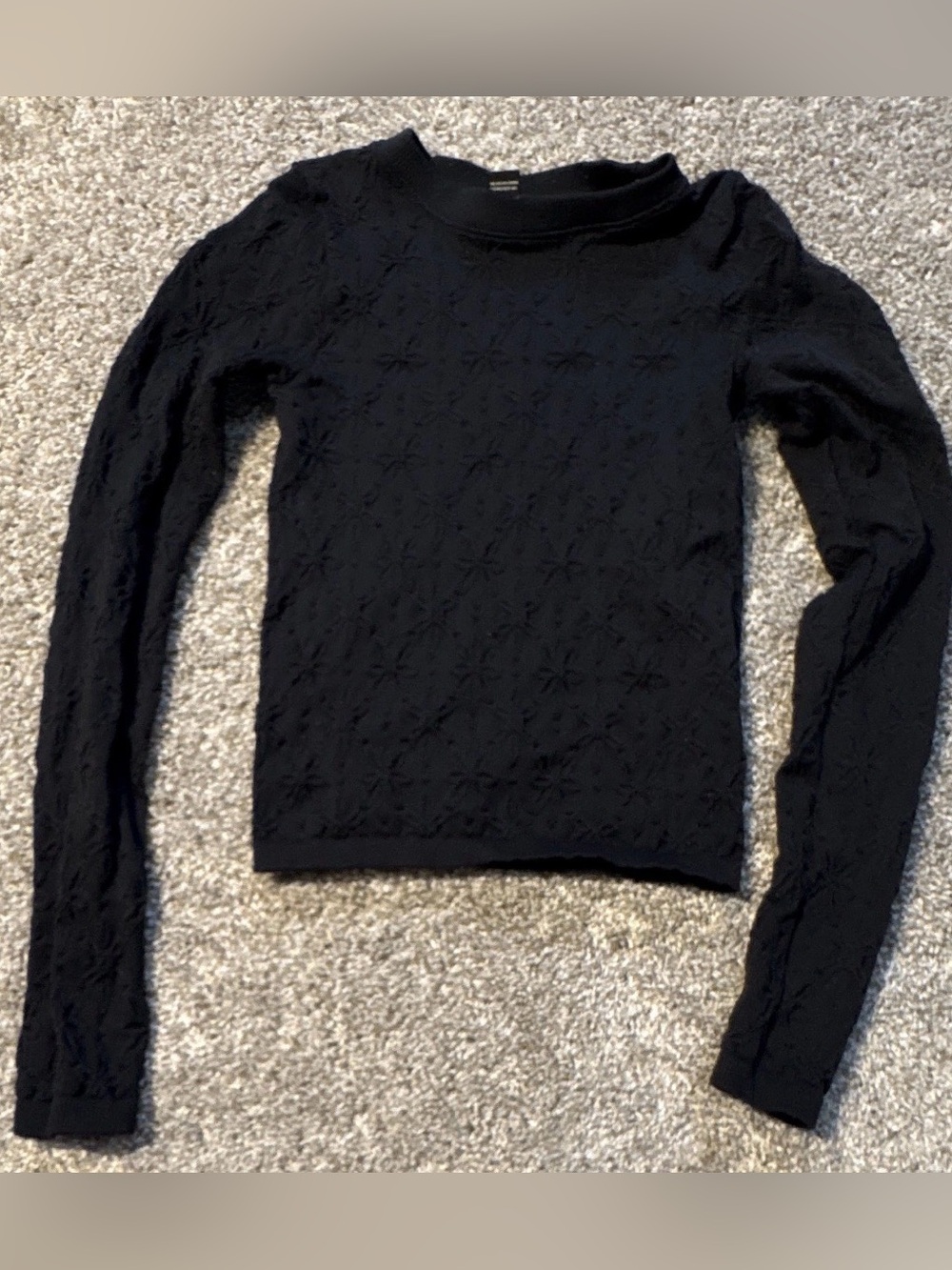 Forever 21 Black Floral Embroidered nylon Crew Neck Long Sleeve Top Size S
